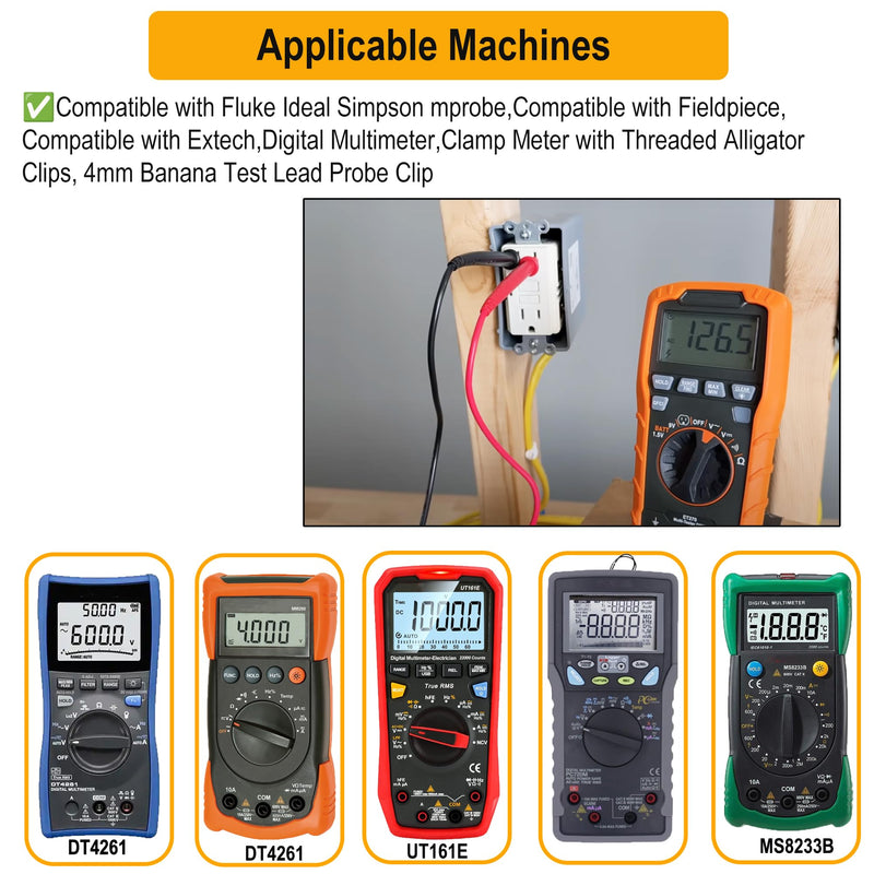 [Australia - AusPower] - ZIBOO KIT-15 Test Lead Set,for with Fluke Ideal Simpson,Digital Multimeter,Clamp Meter with Threaded Alligator Clips, 4mm Banana Test Lead Probe Clip Suitable Substitute Klein Tools 69410 ZIBOO KIT-15 