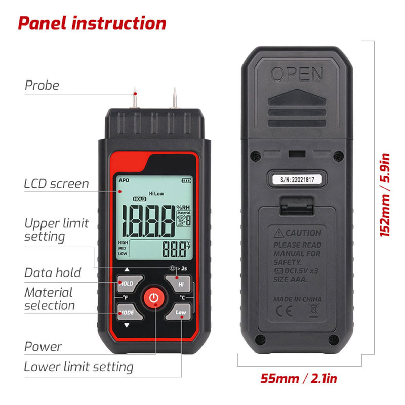 [Australia - AusPower] - HFS(R) Pin-Type Wood Moisture Meter - 7 Calibration Scales, Backlit LCD Display, Handheld Digital Moisture Tester for Lumber, Firewood, Drywall, Walls 
