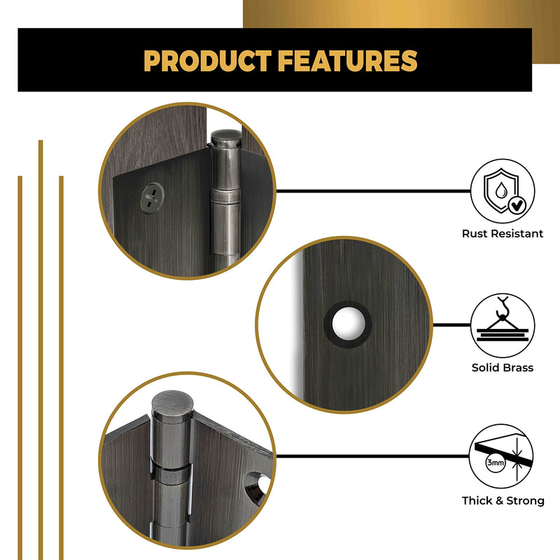 Solid Brass Door Hinge Heavy Duty Ball Bearing Polished 4x4 Inch - Set of 2 Hinges (Pewter) Pewter