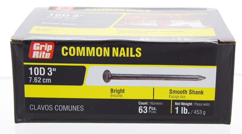 [Australia - AusPower] - GRIP-RITE 10C1 FASN'ERS 10D 9 Gauge 5/16" Head Bright Common 3" Construction/Framing Nails 66 Pack 