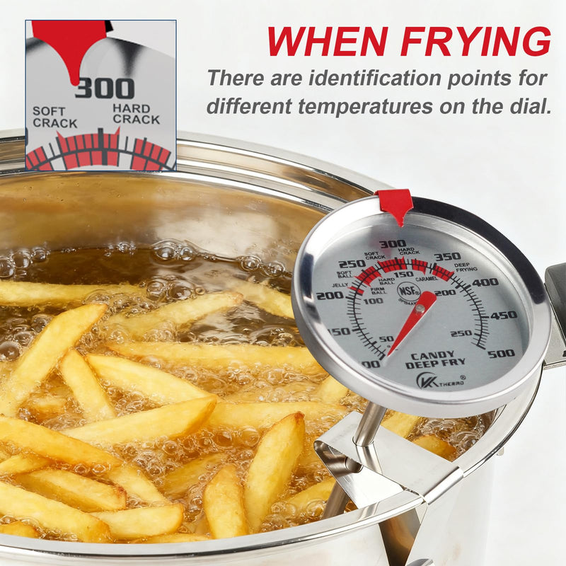 [Australia - AusPower] - KT THERMO Deep Fry Thermometer with Instant Read Dial Thermometer, 8" Stainless Steel Probe，100-500°F, for Syrup, Candy, Jam, and deep Frying 
