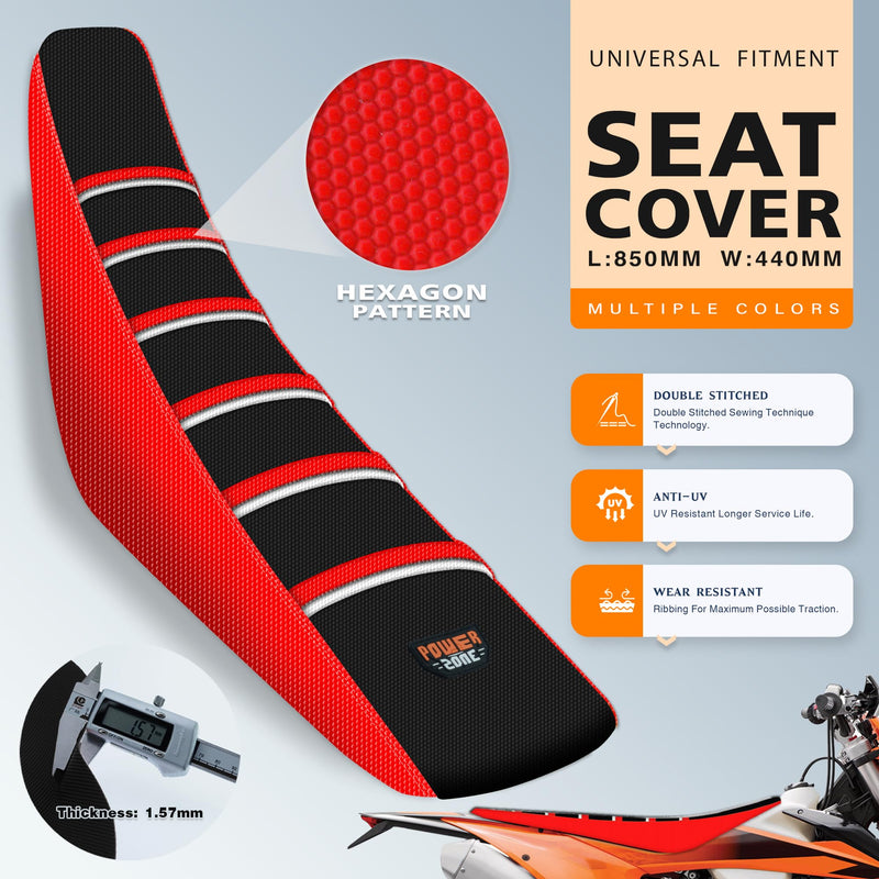 [Australia - AusPower] - Universal Ribbed Dirt Bike Seat Cover for KX SX YZF CRF TTR - Gripper Striped Supermoto Dirtbike Seat Cover (Red-Black-White) Red-Black-White 