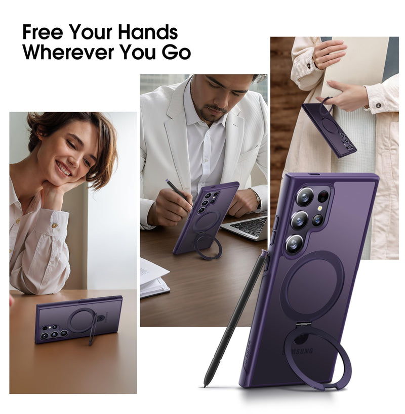 [Australia - AusPower] - CASEKOO Genuine Official Magnetic Ring Stand for Samsung Galaxy S24 Ultra Case [Military Drop Protection] [Compatible with MagSafe] Matte Translucent Slim S24 Ultra Case 6.8'' 2024, Purple Samsung Galaxy S24 Ultra With S Pen 