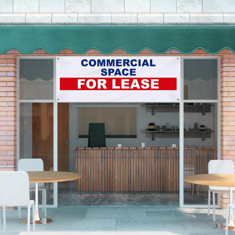 Hahafelt 18x48 Inch "Commercial Space for Lease" Vinyl Banner Sign, Durable Heavy-duty Outdoor Advertising Lease Sign, with Metal Grommets, Weather Resistant Business Rental Marketing Banner