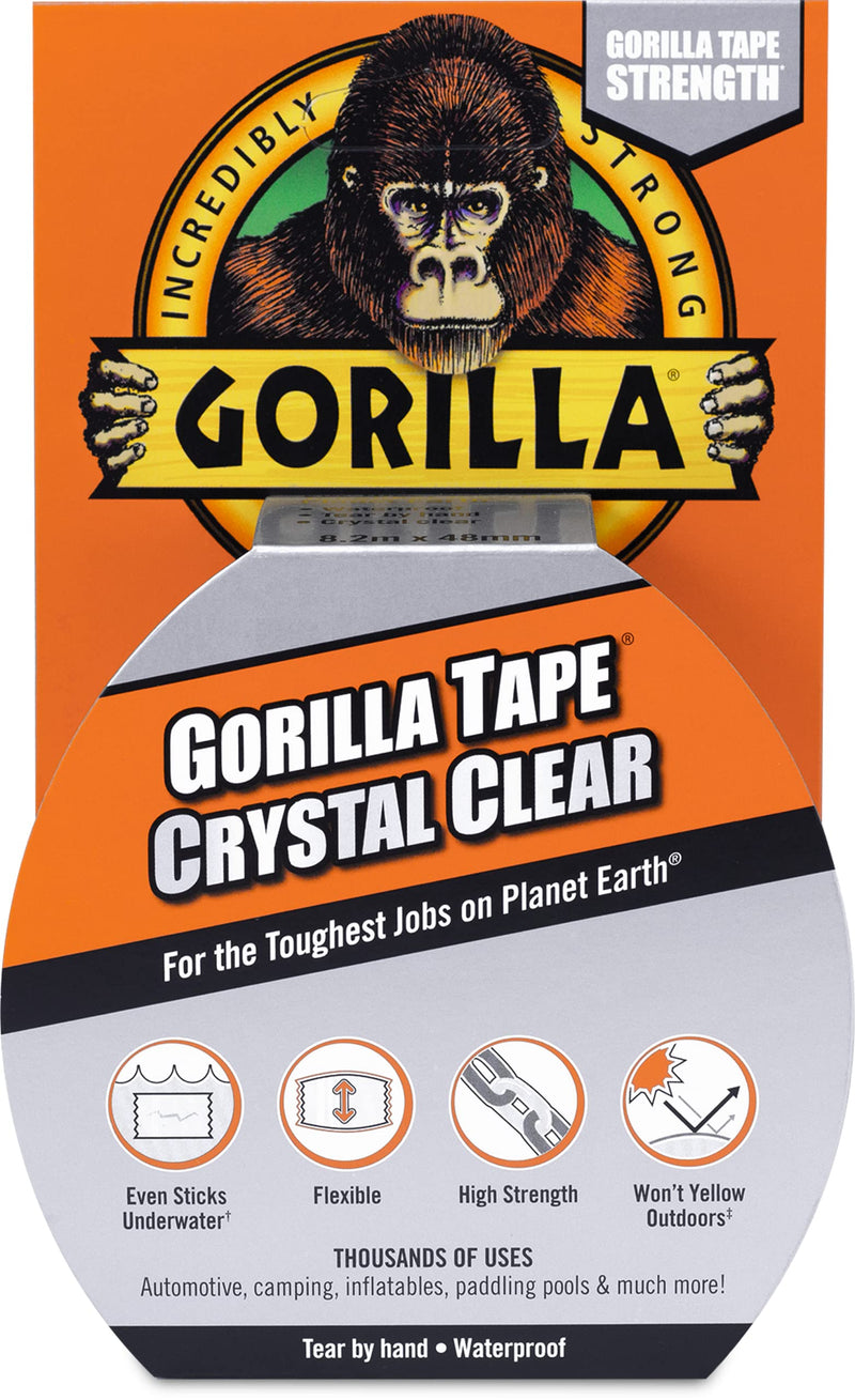Gorilla Crystal Clear Repair Duct Tape, 1.88” x 9 yd, Clear, (Pack of 1) 1 - Pack