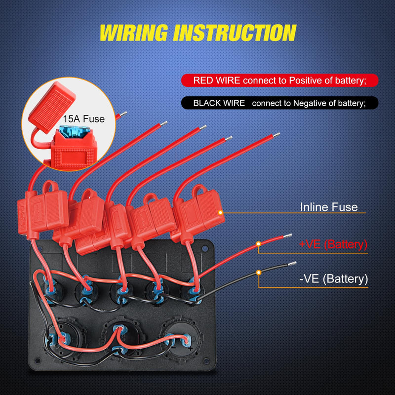 [Australia - AusPower] - Nilight 5 Gang Multi Function Waterproof Switch Panel PD Type C and USB Charger Digital Voltmeter 12V Outlet Rocker with Inline Fuse for RVs Cars Boats Trucks Trailers Waterproof Type C + USB Blue 