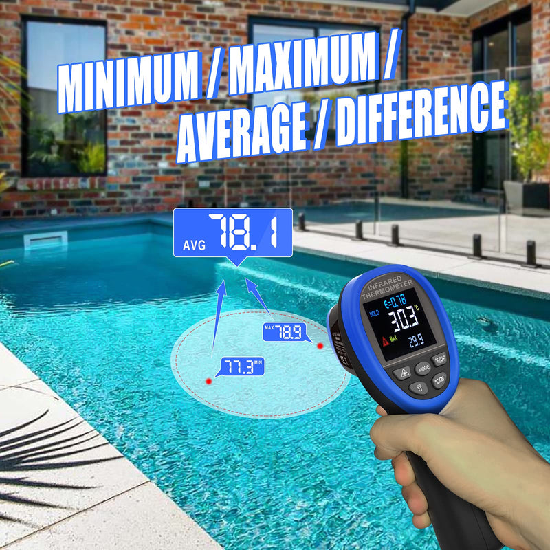 [Australia - AusPower] - BTMETER BT-1800C Pyrometer -58°F ~3272°F (-50~1800℃) IR Temp Gun, D:S 50:1 High Temperature Infrared Thermometer for Industrial HVAC Forge Furnace Metal Smelting (NOT for Human Temp) BT-1800C Blue (-58°F ~3272°F) 