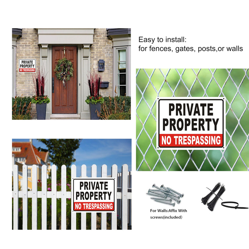 Large (2 Pack) Private Property No Trespassing Sign-14"x10".04" Metal Heavy Duty Reflective Aluminum-UV Ink Printing-Durable-Weatherproof-Easy to Mount red-01
