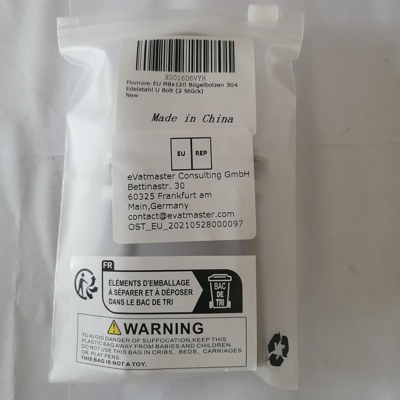 [Australia - AusPower] - M8x120 U Bolt 304 Stainless steel Tie Down U Bolt (Pack of 2) M8x120 