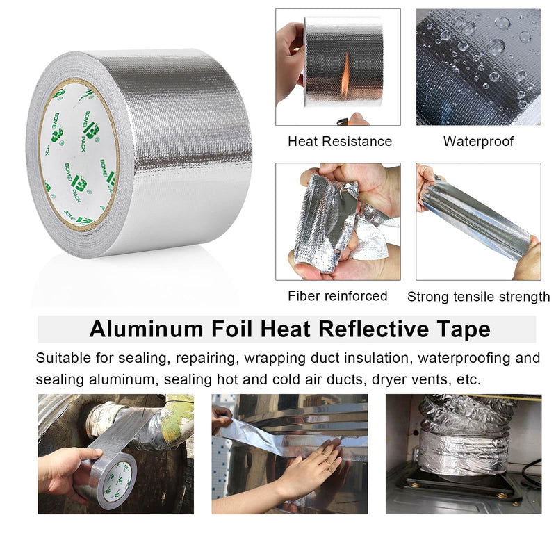 BOMEI PACK Adhesive Aluminum Foil Heat Shield Tape 2 Pack 3inch x 66ft Barrier Fiberglass Thermal Insulation Reflective Material High Temp Protectionn 2Rolls 3 inch