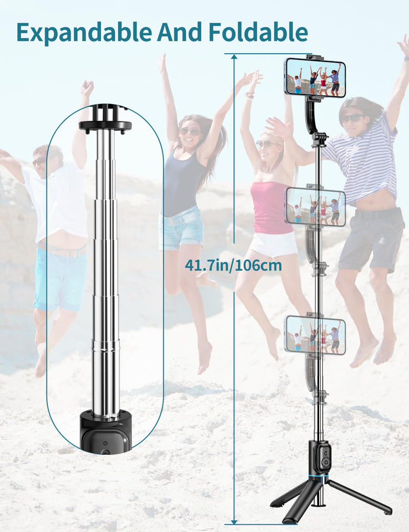 [Australia - AusPower] - Selfie Stick, 41'' Extendable Phone Tripod Stand with Phone Holder & Detachable Remote, 360° Rotation Selfie Stick Tripod for Cell Phone Compatible with iPhone, Android, Samsung Black 