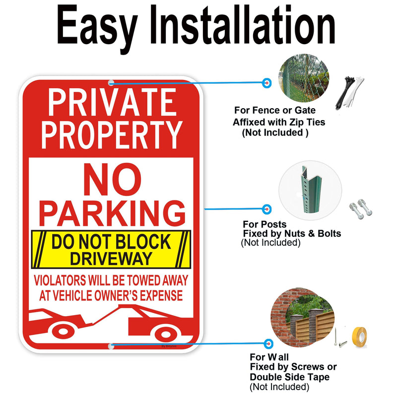 2Pack Large Private Property No Parking Do Not Block Driveway Signs, Violators Will Be Towed Away at Vehicle Owner's Expense, 18" x 12" Reflective Aluminum, Durable Ink, Easy to Install 18"X12" - 2 Pack