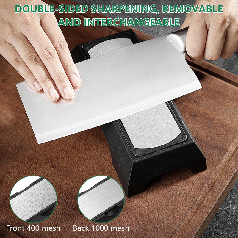 [Australia - AusPower] - Diamond Sharpening Stone Set, with Adjustable Angle Grinding Aid Chisel and Grinding Aid, Double-Sided 400/1000 Grit, for Knife Sizes (36-80 mm), for Building Sharp Edges (Black, Silver) Black, Silver 