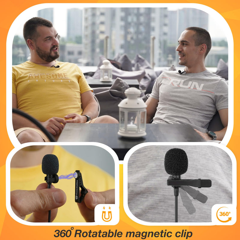 [Australia - AusPower] - PowerDeWise Professional Grade 2 Lavalier Clip-On Microphones Set for Dual Interview - Double Lav Lapel Microphone - Use for iPhone Phone Camera - Video Recording Noise Cancelling 3.5mm Mic Black 