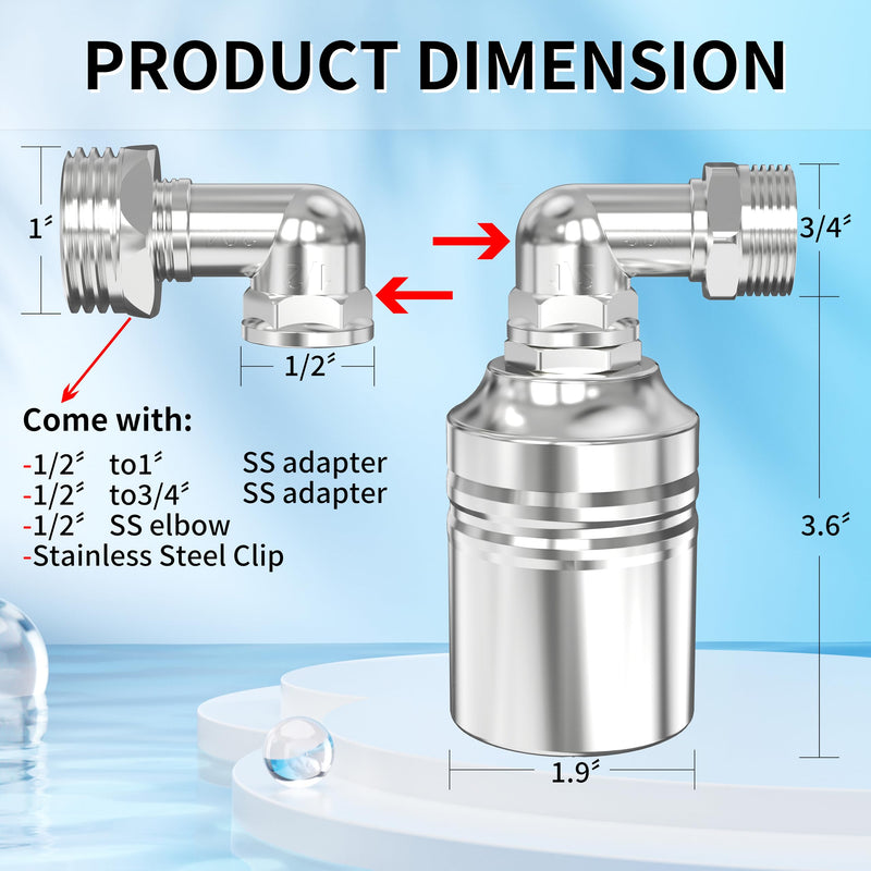 [Australia - AusPower] - 1/2" to 3/4" 1" Water Mini Float Valve,304 Stainless Steel Fully Automatic Level Controller Valve for Wate Tank, Livestock Troughs, Pool, Distiller 