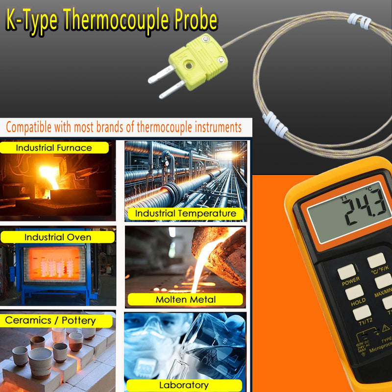 [Australia - AusPower] - 3-Piece K-Type Thermocouple Probe Fiberglass Cable 47in Type K Thermocouple Measurement Range -50°F to 900°F 