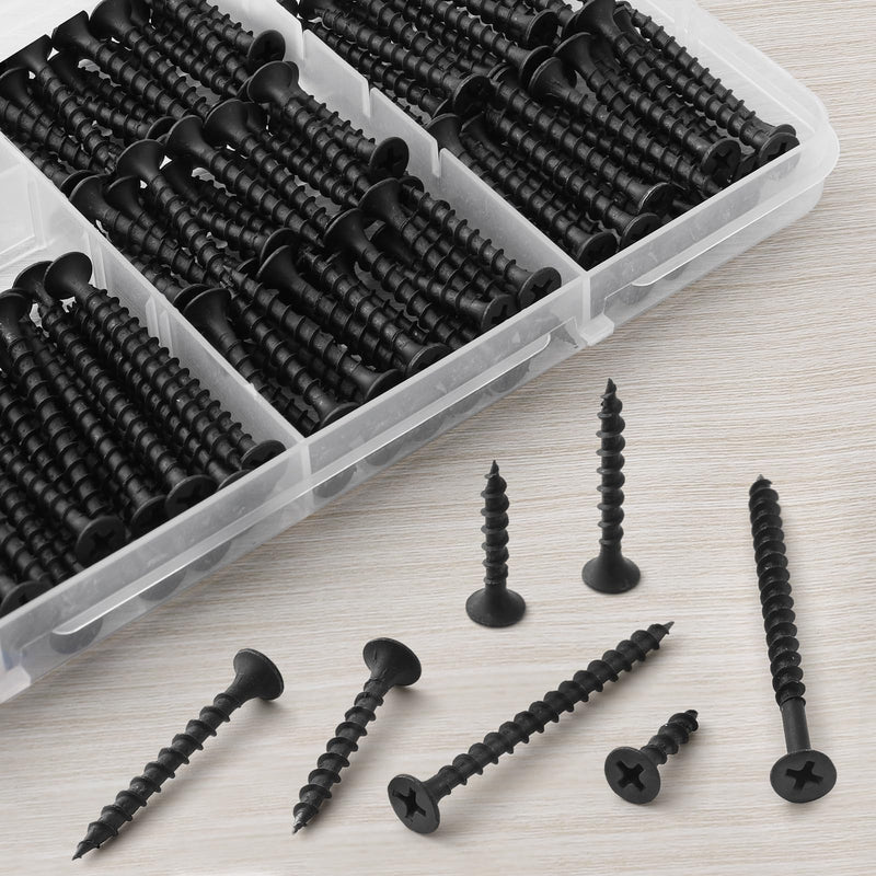 [Australia - AusPower] - 170pcs Drywall Screws Assortment Kit, Black Wood Screws, Sheetrock Screws Set, Coarse Thread, Phillips Head Drive, 6 Sizes Wood Screws Assortment Kit (2-1/2",2",1-1/2",1-1/4",1",3/4") Assortment Kit(170pcs) 