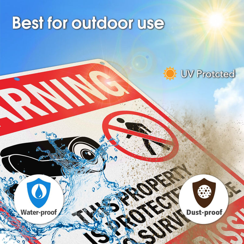 GicnKeuz Large Video Surveillance Signs, 14x10 Inches No Trespassing Sign Private Property Sign, Rust Free.40 Reflective Aluminum, Weather Resistant, Waterproof, Fade Resistant, 6 Pre-drilled Holes (4 Pack) 4 Pack