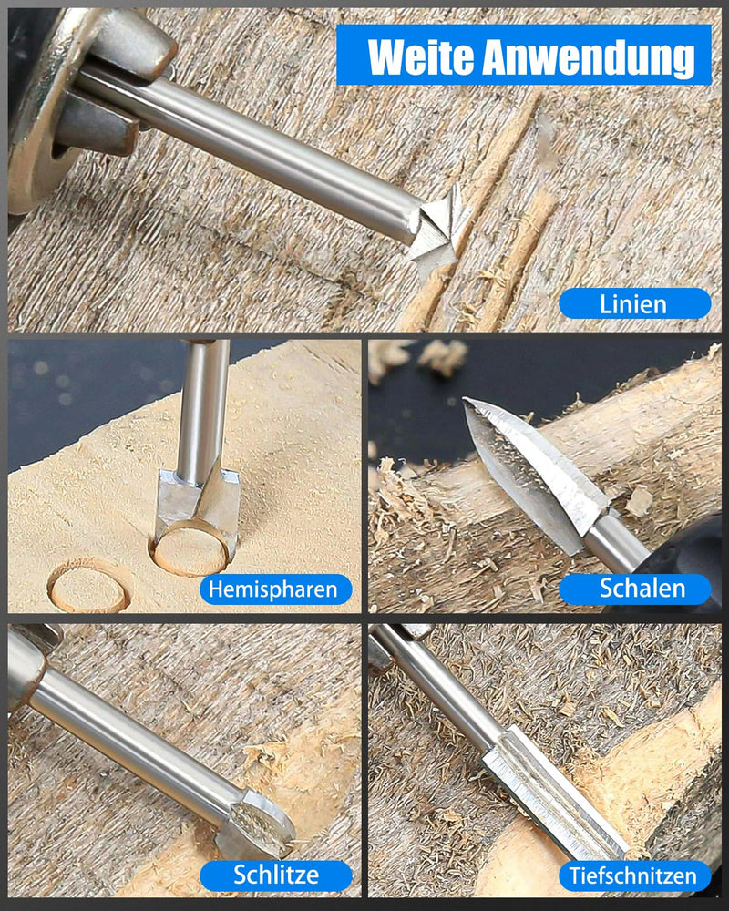 [Australia - AusPower] - 10 Piece Wood Carving Tool Set for Dremel Rotary Tools Accessories, 3 mm Shaft for Wood Carving, Engraving, Drilling, Micro and Sculpture, DIY Wood Tools 