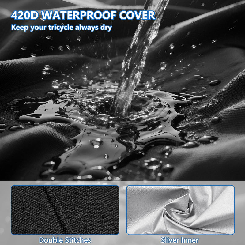 Adult Tricycle Cover Electric Tricycle Cover,Outdoor Waterproof and Dustproof Storage Bicycle Cover,Heavy Duty Oxford Cloth Tricycle Cover,Black