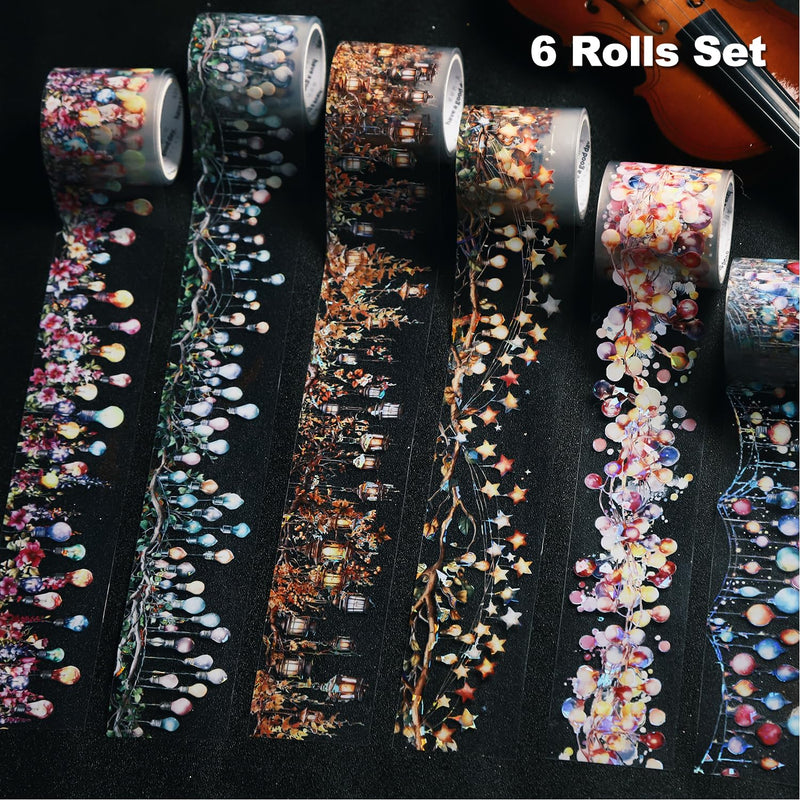 Light Surround PET Tape Set, 6 Rolls Holographic Ephemera for Junk Journaling, Scrapbooking, Crafting, DIY Projects, Diaries, and Art Supplies Light Surround