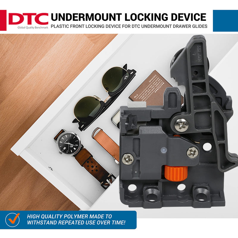 [Australia - AusPower] - Pair of DTC Undermount Drawer Slide Plastic Front Locking Device, Grey with Screws Included 1 Left & Right Locking Device Set 