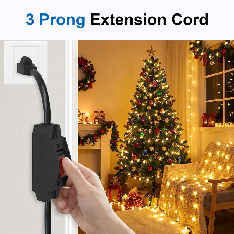10FT Extension Cord with Switch, Outdoor Waterproof On Off Switch Near Receptacle, 14AWG 3-Prong Grounded SJTW Power Cord, Heavy Duty 15A 125V for Lights and Equipment 10FT