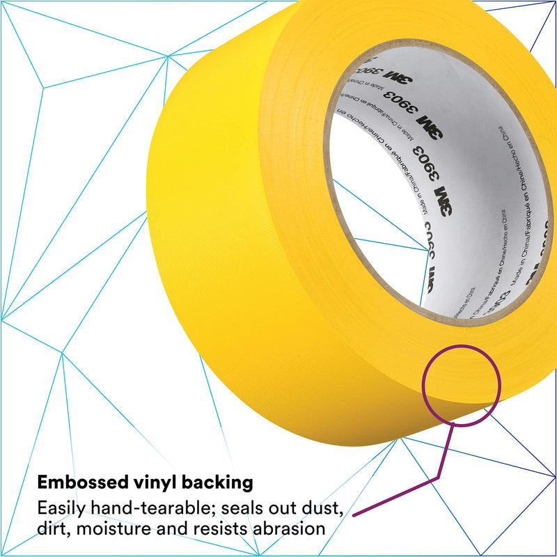 3M Vinyl Duct Tape 3903, Yellow, 2 in x 50 yd, 6.5 mil, Individually Wrapped Conveniently Packaged