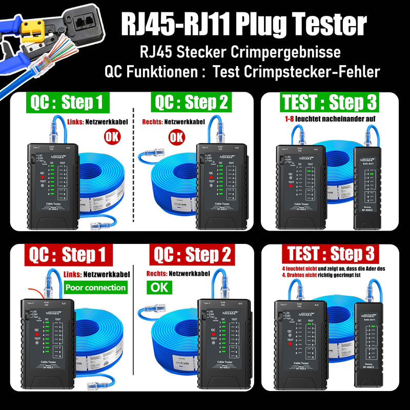 [Australia - AusPower] - NF-468CS Network Cable Tester RJ45/RJ11/CAT5/CAT6/CAT5E/CAT6A/CAT7/POE Test UTP/STP, LAN Cable Tester, Network Ethernet Cable Mapper, Continuity Tester, Telephone Line CAT3, LAN Cable Test Network 