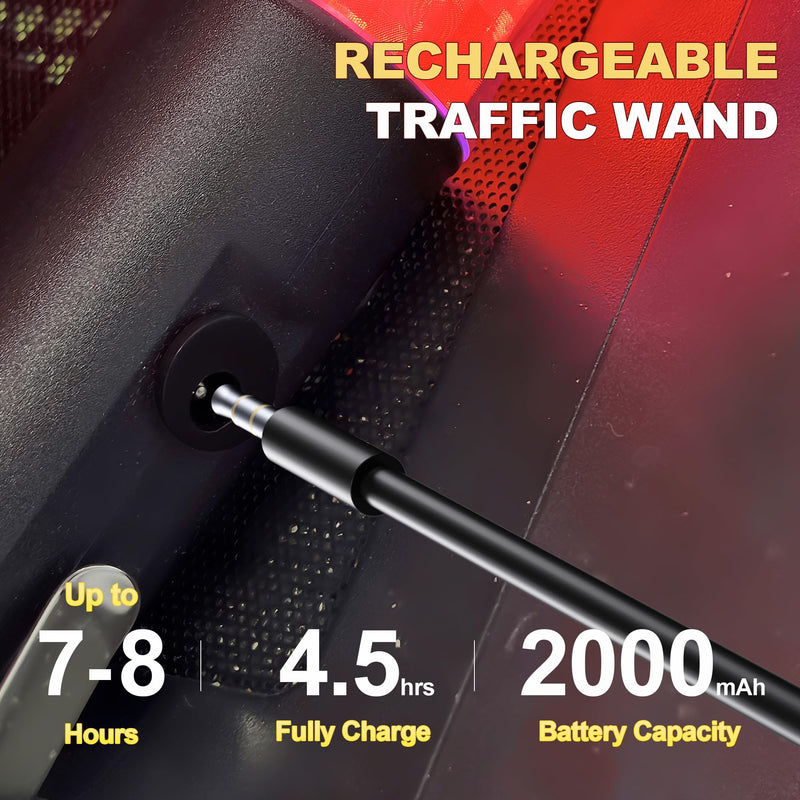 [Australia - AusPower] - Rechargeable Traffic Wand, 10 Inch Traffic Control Baton with Magnet, Safety Light Wand with White LED on Top, Air Marshaling Wand with 4 Flashing Modes Red+Blue 1 PACK 