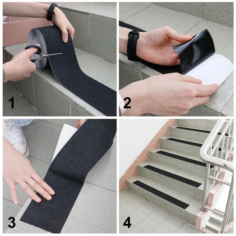BOMEI PACK Black Anti Slip Tape, 4 Inch x 33 Foot Non-Slip Traction Grip Tape for Stairs, Waterproof Stair Treads Grip Non Slip, Non Skid Tape for Steps, Outdoor Black Grip Tape 100mm