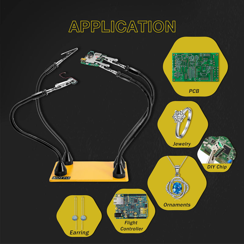 KOTTO Third Hand Soldering Aid Third Hand Soldering Magnetic Circuit Board Holder Tool Two Arms Help Hands Craft Workshop Help Station Non-Slip Aluminum Base Wire Cutter Pliers