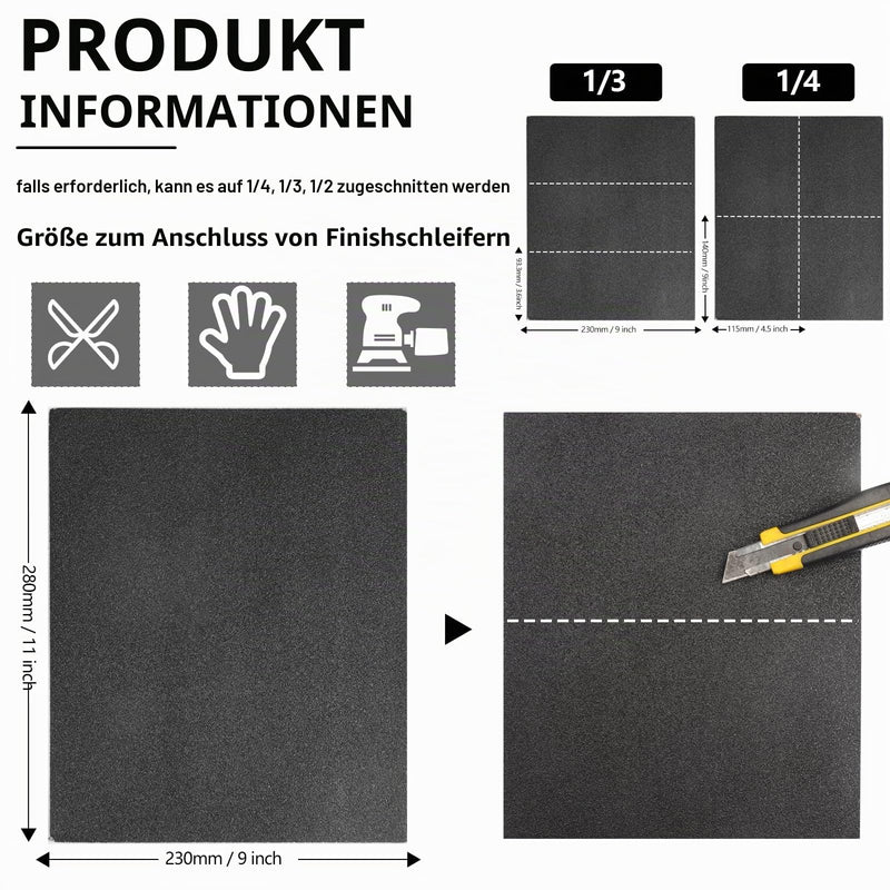 Stebruam 18-Piece Sandpaper Set Dry Wet Sandpaper 120-2000 Grit | 230 x 280 mm wet sandpaper, fine sandpaper for car, wooden furniture, metal and furniture Mix grit, 18 pieces