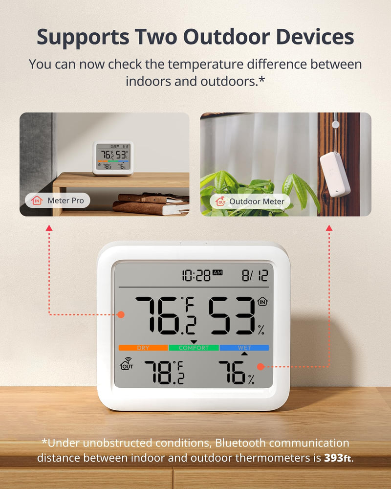 SwitchBot Meter Pro, Digital Hygrometer & Thermometer - Wireless Indoor Temperature & Humidity Monitor with Bluetooth App Control, Real-Time Alert 1 Meter Pro+Outdoor Meter