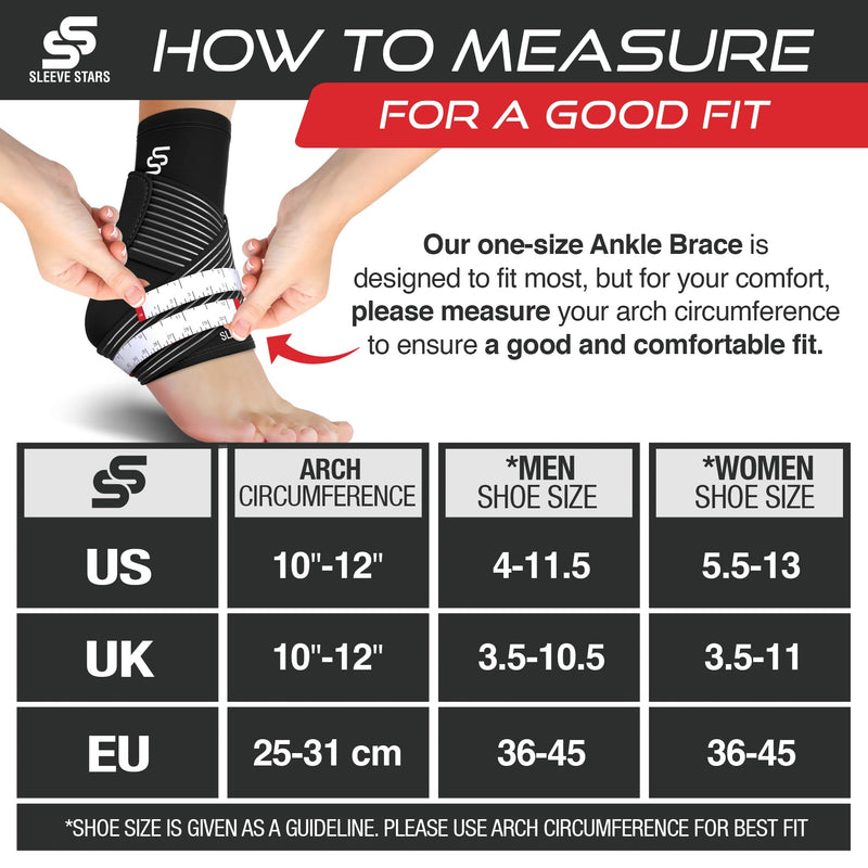 [Australia - AusPower] - Sleeve Stars Ankle Brace for Sprained Ankle, Plantar Fasciitis Relief Achilles Tendonitis Brace, Ankle Support for Women & Men with Strap, Heel Protector Wrap for Pain & Compression (Single/Black) One Size Black 1 