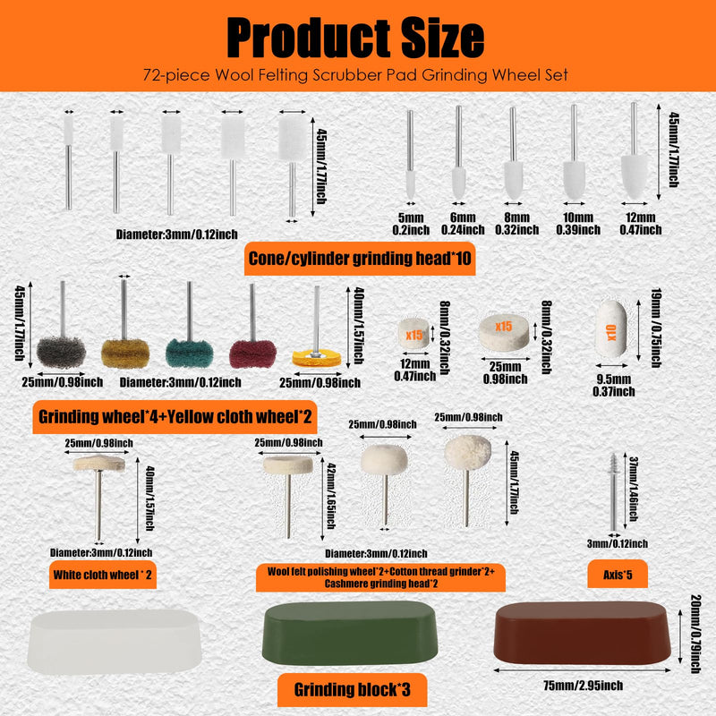 72Pcs Buffing Wheel Polishing Kit 1/8 Inch Shank Abrasive Polishing Wheel Set Rotary Tool Accessories for Jewelry Glass Car 72 PCS