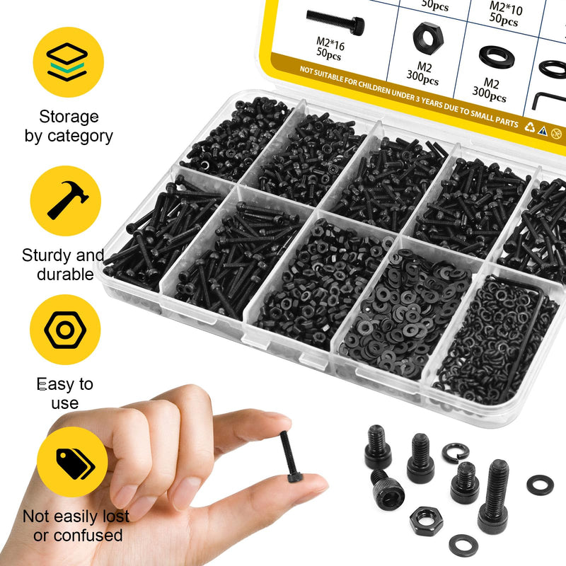 [Australia - AusPower] - 272PCS M5 Hex Socket Head Bolts Assortment Kit & 2200PCS M2 M3 M4 M5 Hex Socket Button Head Bolts Assortment Kit, Black Zinc Plated 
