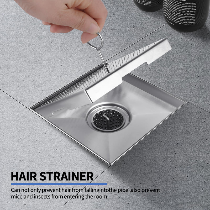 Boltigen Square Shower Drain, 304 Stainless Steel 4 inch Shower Floor Bathroom Shower Drain with CUPC Certified, Brushed Nickel 4'' Square Floor Drain, for Bathroom Toilet Washroom Drain Water