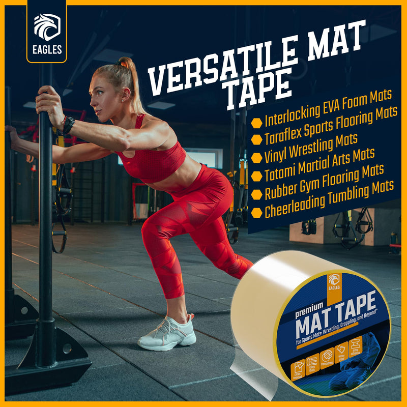 Clear Mat Tape for Wrestling Grappling Gymnastics Jiu Jitsu MMA Floor | Exercise Roll Out Mats Foam Tiles | Home Mats & Gym Floor Tape (1, 4 Inch) 1
