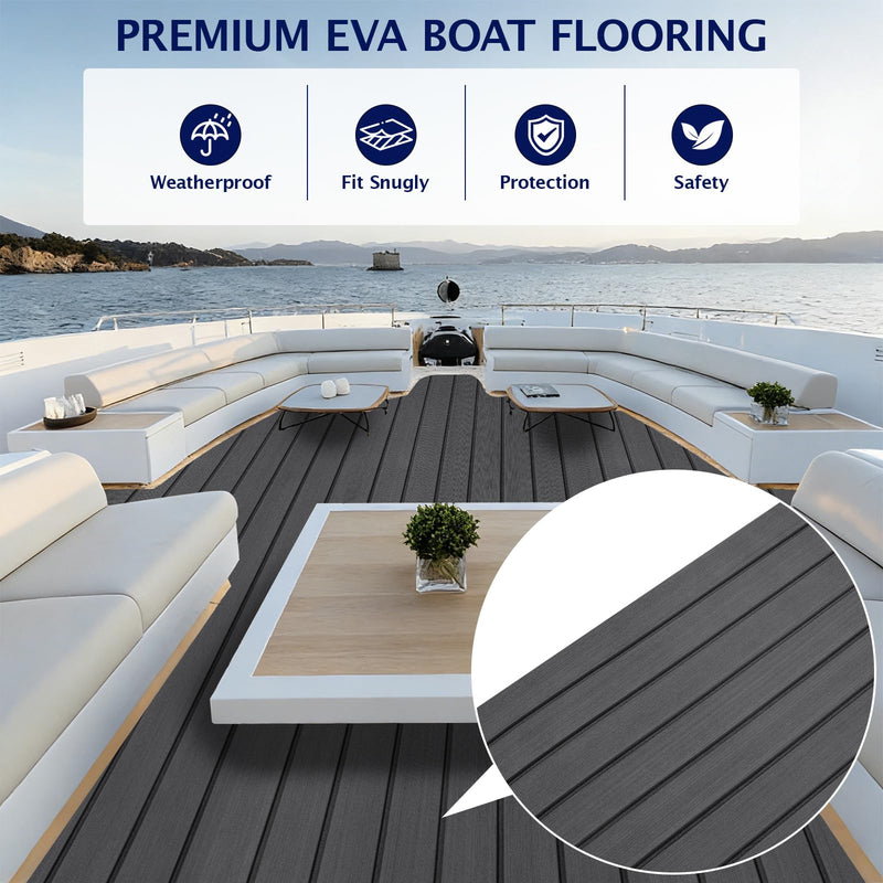 EVA Foam Boat Flooring 96"x16.8", 48"x16.8" Self-Adhesive Sea Deck Flooring, Non-Slip Traction Marine Decking Sheet Mat for Pontoon, Jon Boat, Kayak, Surfboard & Rubber Boat,Camo/Brown/Gray Dark Gray 48''x16.8''-5.6sqft