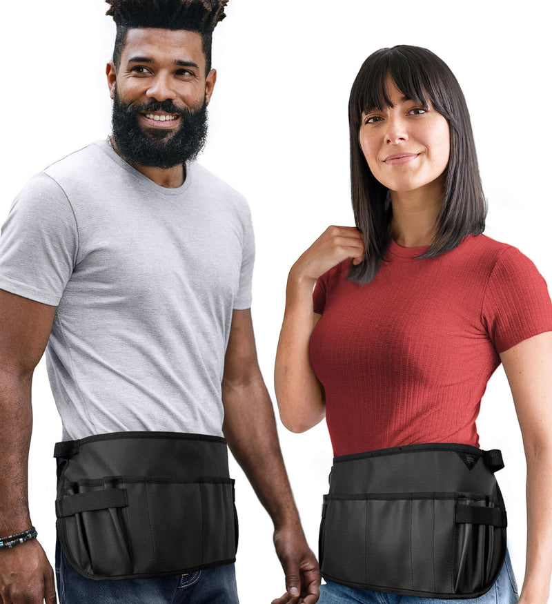 Under NY Sky Salon Waist Apron - Vegan Leather - 9 Pockets, 3 Loops - Hair Cut Holster for Tool Storage, Shears, Brush, Trimmer - Belt Pouch - Hair Stylist, Makeup Artist, Barber, Cosmetology - Black Waist Apron Black