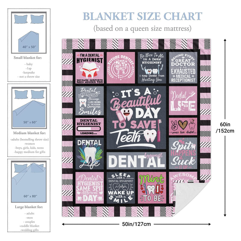 [Australia - AusPower] - Dental Hygienist Gift - Cute Dental Hygienist Gifts for Women - Gifts for Dental Hygienist - Dental Hygienist Appreciation Gifts - Dental Hygienist Birthday Gift Blanket for Women (60"X50") Pink 
