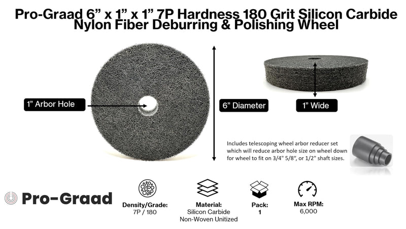 [Australia - AusPower] - Nylon Fiber Deburring Wheel 6" x 1" x 1" 7P Hardness 180 Grit Silicon Carbide Brushed Polishing Buffing Unitized Wheel for Bench Grinder, Buffing Machine, with Adapter for 1/2 5/8 3/4 Arbor 