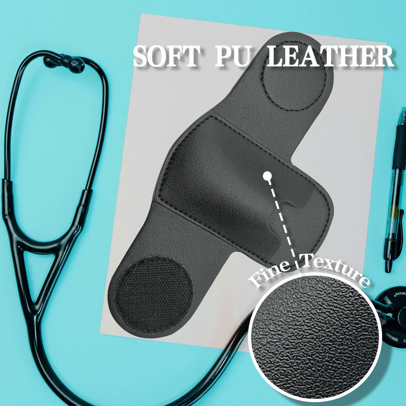 [Australia - AusPower] - Stethoscope Holder with Clip, PU Leather Clip-on Stethoscope Hip Holder, Black 