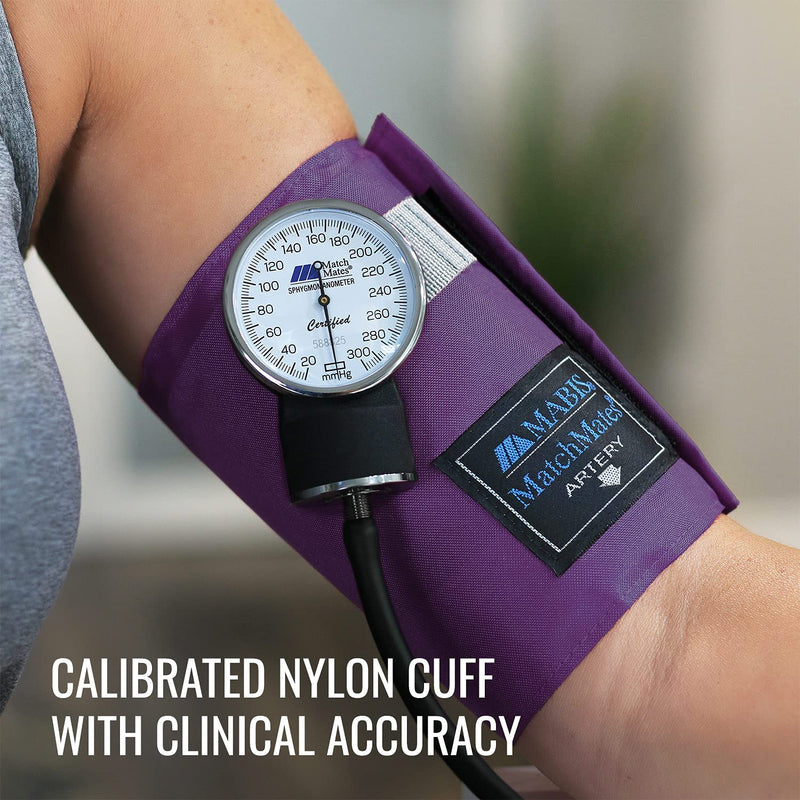 MABIS MatchMates Manual Blood Pressure Monitor Kit Aneroid Sphygmomanometer with Calibrated Nylon Cuff and Oversized Carrying Case, Adult, Purple