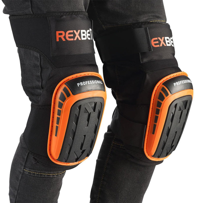 REXBETI Knee Pads for Work, Construction Knee Pads for Men, Heavy Duty Comfortable Anti-slip Foam Gel Knee Pads for Gardening Flooring and Cleaning, Strong Stretchable Straps, Orange Original