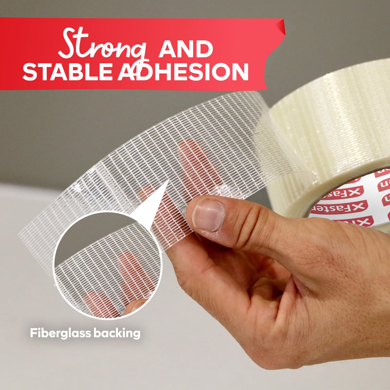 XFasten Filament Duct Tape, Transparent, 2 Inches x 30 Yards, Extreme Fiberglass Reinforced Cross Strapping Tape 1 Pack (Single Roll)