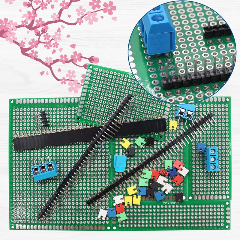 RUNCCI-YUN 48 Pieces PCB Board Kits Hole Grid Board Kit Double-Sided PCB Board PCB Board Prototype Double-Sided Circuit Boards for DIY Soldering, Compatible with Arduino Kit