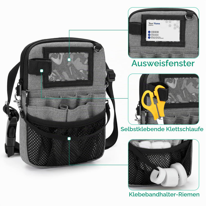 Trunab Nurse Waist Bag with Adjustable Waist Belt - Gray | Nurse organizer bag with multiple compartments, ideal for nursing set and stethoscope