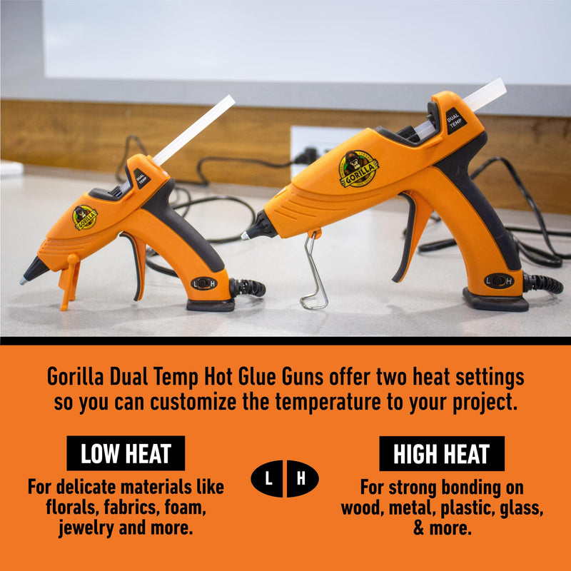 Gorilla Dual Temp Mini Hot Glue Gun, Precision Nozzle, Easy Squeeze Trigger, and Enhanced Safety Features, for DIY, Craft, Repairs, and More, Orange (Pack of 1)